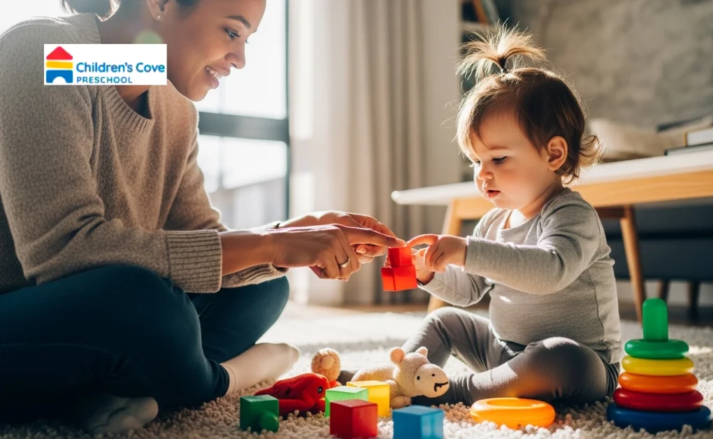 Parent and toddler counting toys at home for early numeracy learning