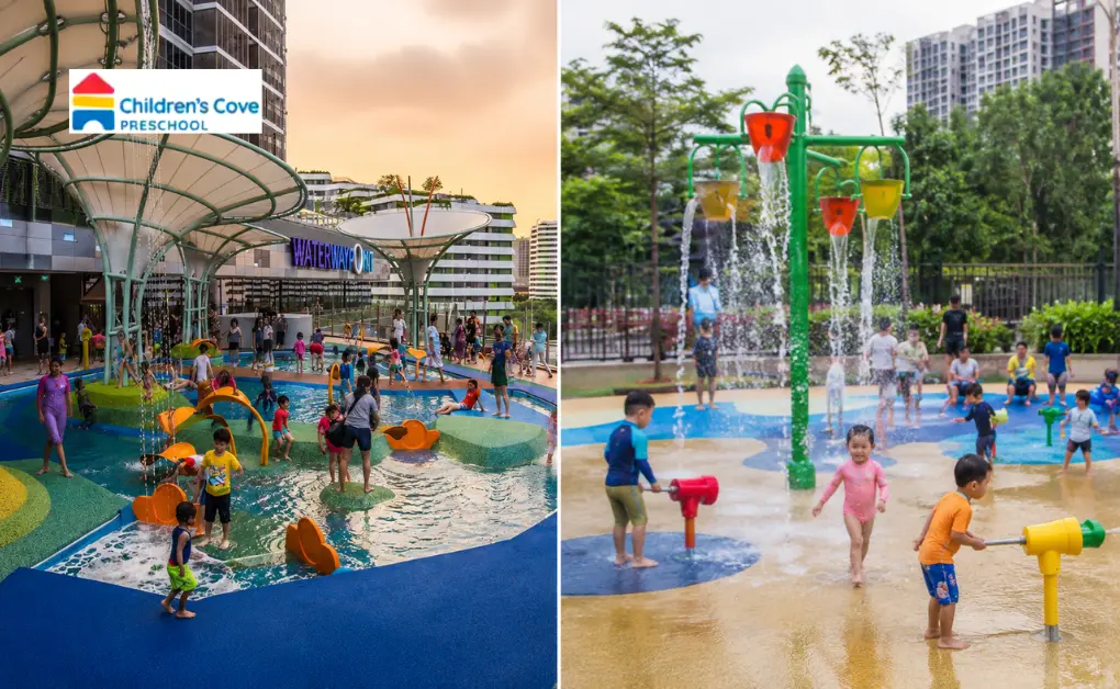 Happy Park at Waterway Point is an excellent free water play area for toddlers in Singapore, offering a fun outdoor activity.